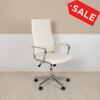 Flash Furniture BT-20595H-1-WH-GG High Back White LeatherSoft Contemporary Ribbed Executive Swivel Office Chair